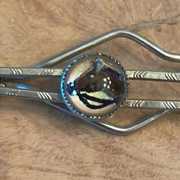 Vintage Tie Clip with Reverse Glass Painted Portrait of a Horse - Picture 1 of 5
